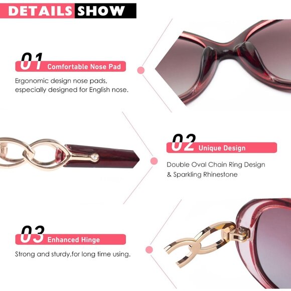 🆕 Women Purple Trendy Oversized Sunglasses Ladies Polarized Big Frame Shades - Picture 5 of 6